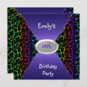 カラー数々のアニマルプリント18th誕生日パーティー 招待状 (正面/裏面)