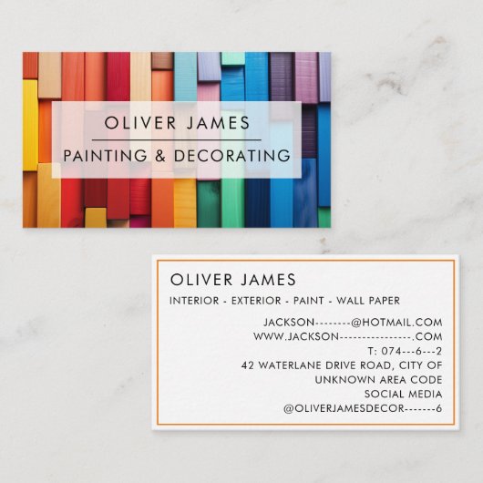 カラー数々のウッドアーティスト、画家、デコレーター 名刺 (正面/裏面)