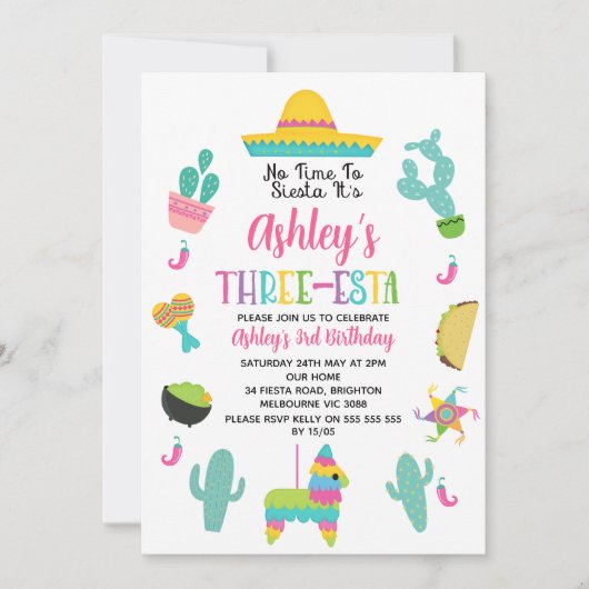 カラー数々のガールズフィエスタスリーエスタ誕生日 招待状 (正面)