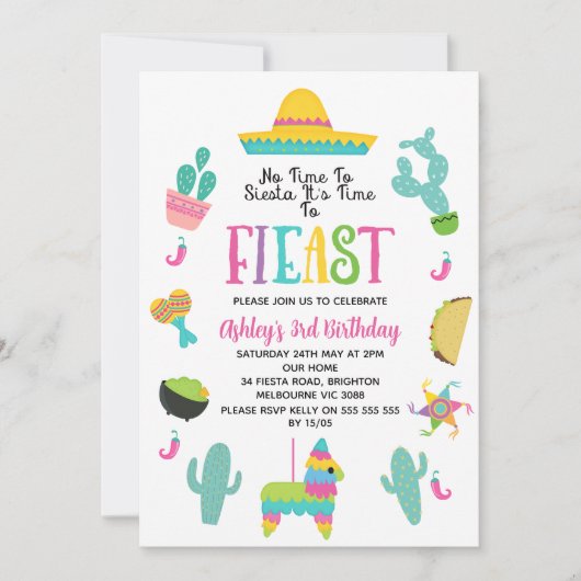 カラー数々のガールズモダンフェスタ誕生日 招待状 (正面)