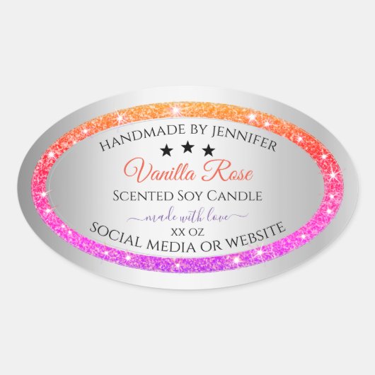 カラー数々のグリッター製品包装ラベル銀 楕円形シール (正面)