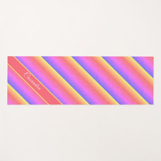 カラー数々のパステル対角ストライプ名前をカスタムする ヨガマット (正面(横))