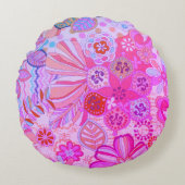 カラー数々のピンクフローラプリントラウンド装飾用クッション ラウンドクッション (正面)
