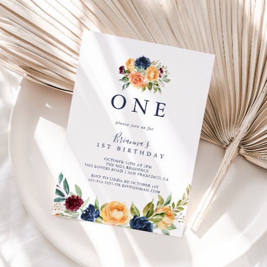カラー数々のフローラエレガントファースト誕生日パーティー 招待状