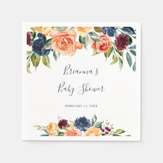 カラー数々のフローラエレガントベビーシャワーナプキン スタンダードカクテルナプキン (正面)