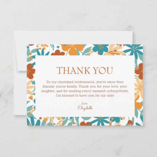 カラー数々のブライトレトロシックなブライドメイドハートフル サンキューカード (正面)