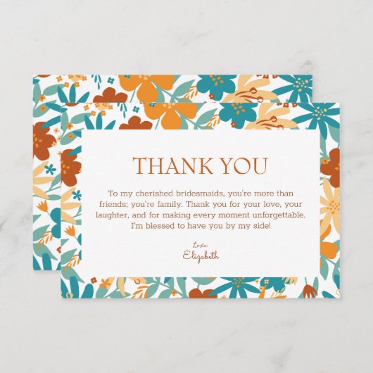 カラー数々のブライトレトロシックなブライドメイドハートフル サンキューカード (正面/裏面)