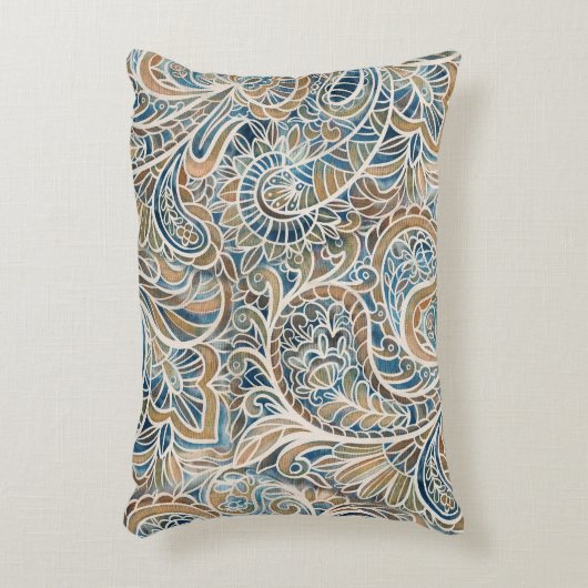 カラー数々のペイズリー手描きプリント アクセントクッション (正面(垂直))