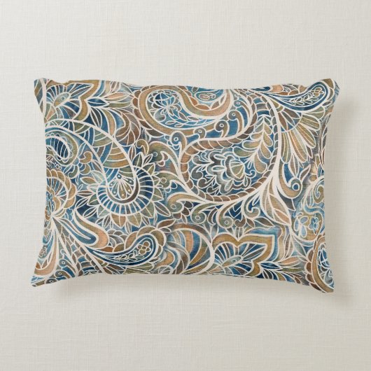 カラー数々のペイズリー手描きプリント アクセントクッション (裏面)
