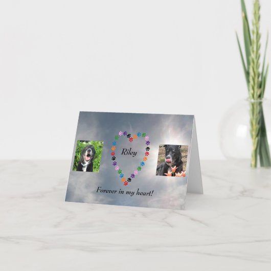 カラー数々のポープリントハートドッグ悔やみや弔慰 カード (正面)