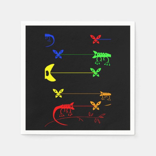 カラー数々のレインボーカメレオンパーティー紙ナプキンス スタンダードカクテルナプキン (正面)