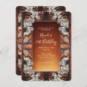 カラー数々のレザー&レースルック素朴誕生日 招待状 (正面/裏面)