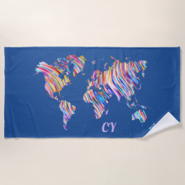 カラー数々のワールドマップ ビーチタオル