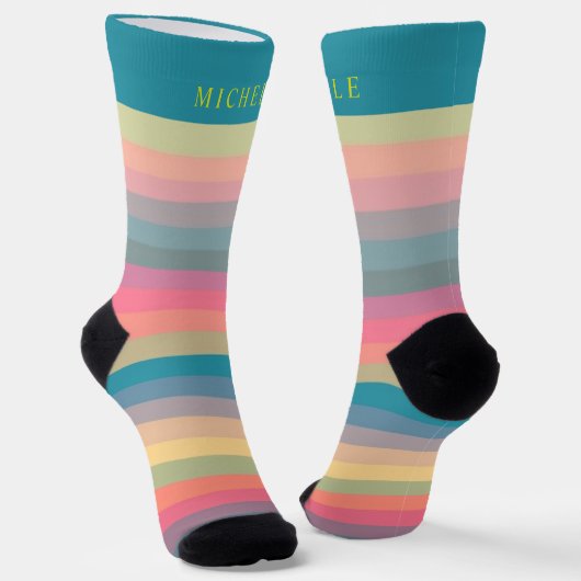 カラー数々のヴィンテージパステルストライプの名前をカスタムする ソックス (傾斜あり)