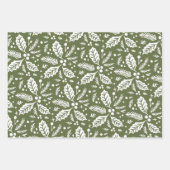 カラー数々の手描きホリーベリーパターン ラッピングペーパーシート (正面3)