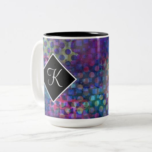 カラー数々の抽象芸術・デジタル・アートによるモノグラム ツートーンマグカップ (正面左)