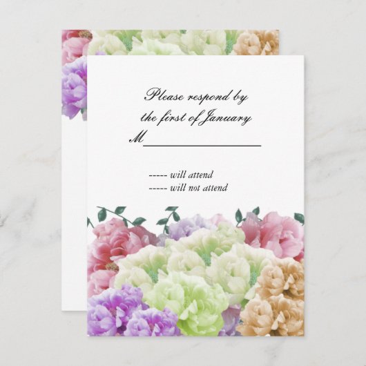 カラー数々の牡丹の返信カード 出欠カード (正面/裏面)