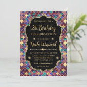 カラー数々の金ゴールドマーメイドフレはかりで測ーム誕生日 招待状 (スタンド正面)