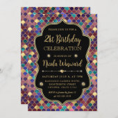 カラー数々の金ゴールドマーメイドフレはかりで測ーム誕生日 招待状 (正面/裏面)