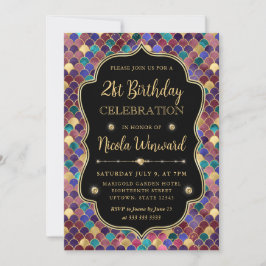 カラー数々の金ゴールドマーメイドフレはかりで測ーム誕生日 招待状