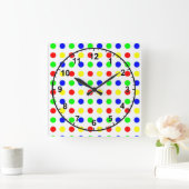 カラー水玉模様 スクエア壁時計 (ホーム)