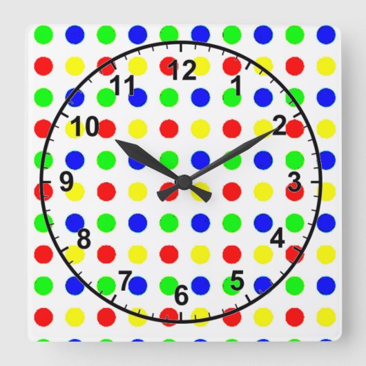 カラー水玉模様 スクエア壁時計 (正面)