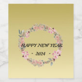 カラー水色フローラフラワー、金ゴールドグラデーション名 ワインラベル (シングルラベル)