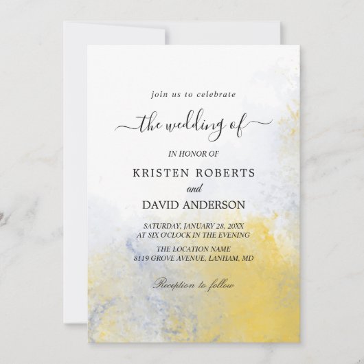 カラー洗浄イエローとブルーの結婚式招待状 招待状 (正面)