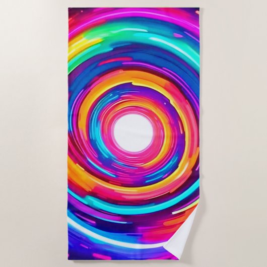 カラー渦：ダイナミックデザイン ビーチタオル (正面)