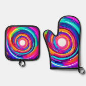 カラー渦:ダイナミックデザイン 鍋つかみ&鍋敷きセット (正面)