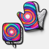 カラー渦:ダイナミックデザイン 鍋つかみ&鍋敷きセット (正面/裏面)