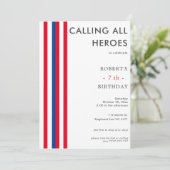 カラー漫画インスパイアススーパーヒーローバースデーパーティー 招待状 (スタンド正面)