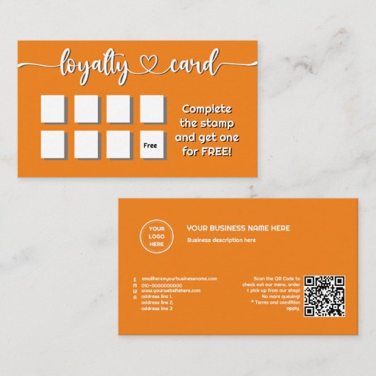 カラー無地のオレンジ色ロゴQRコードの追加 ロイヤリティカード (正面/裏面)