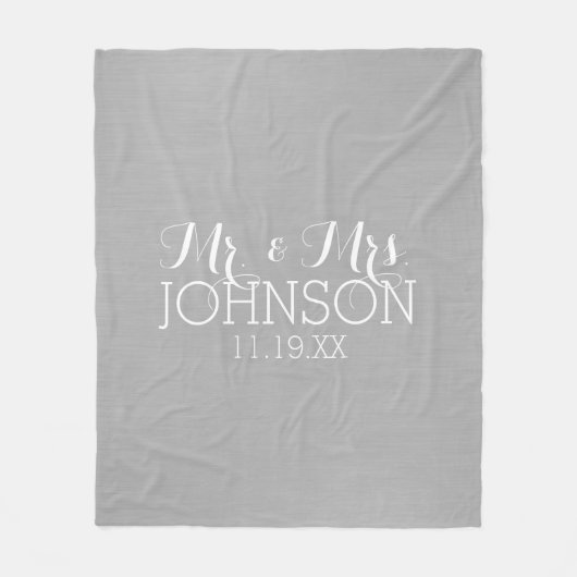 カラー無地のシルバー – ミスター・アンド・ミセス・結婚式の引き出物 フリースブランケット (正面)