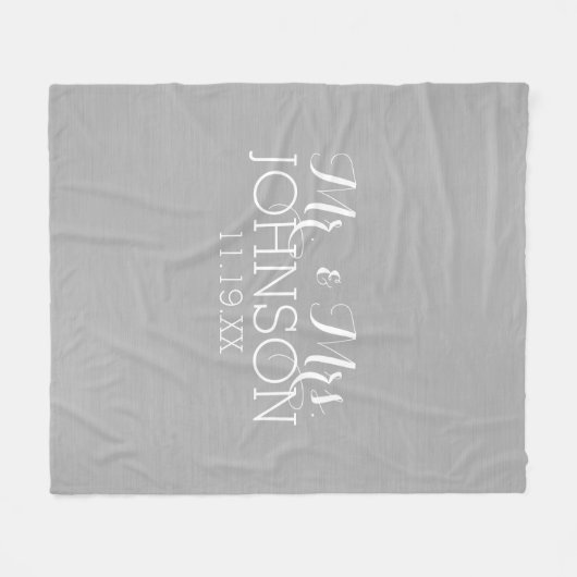 カラー無地のシルバー – ミスター・アンド・ミセス・結婚式の引き出物 フリースブランケット (正面(横))