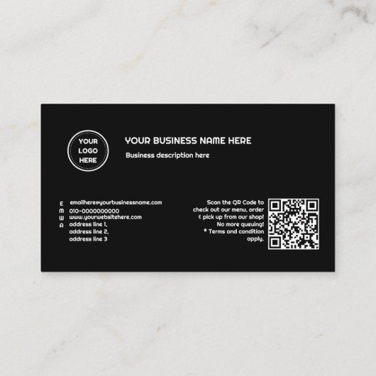 カラー無地のブラックロゴQRコードの追加 ロイヤリティカード (裏面)