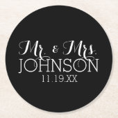 カラー無地のブラック氏とミセス・結婚式の引き出物 ラウンドペーパーコースター (正面)