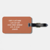 カラー無地のプレインパステルラストオレンジ ラゲッジタグ (裏面横)