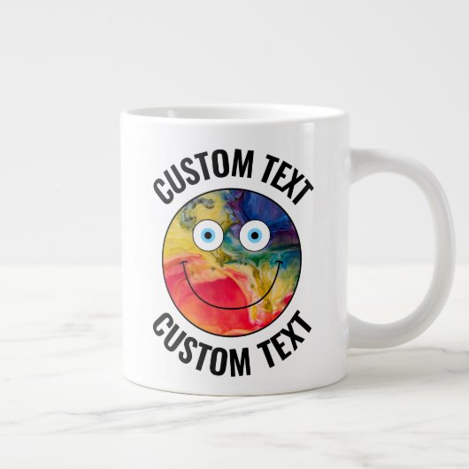 カラー熱狂するカスタム顔ハッピーパーソナライズされた文字 ジャンボコーヒーマグカップ (右)