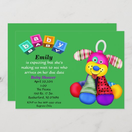 カラー玩数々の具犬ベビーシャワー招待状 招待状 (正面/裏面)