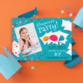 カラー眠れる猫スランバースリープバーパーティー写真 招待状