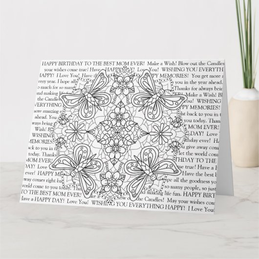 カラー私、母の誕生日トンボと花 カード (正面)