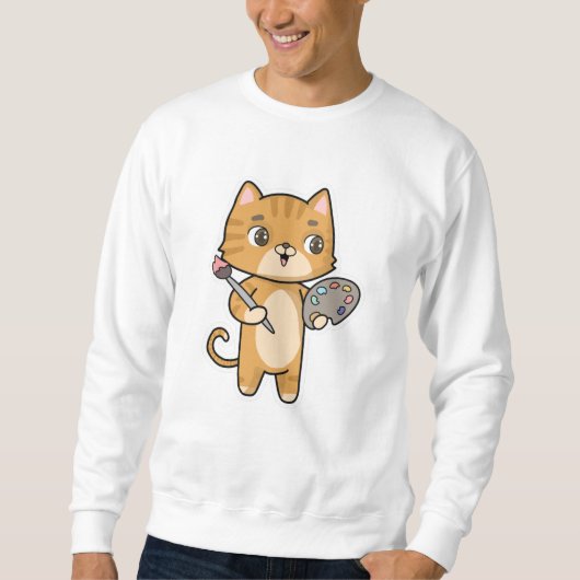 カラー絵画ブラシ付き猫 スウェットシャツ (正面)