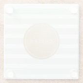 カラー編集可能なモダンシンプル応援ミントストライプの ガラスコースター (裏面)