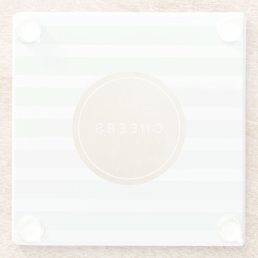 カラー編集可能なモダンシンプル応援ミントストライプの ガラスコースター (裏面)