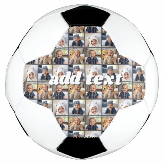 カラー編集可能な全体に複製された4つのフォトコラージュ サッカーボール (正面)