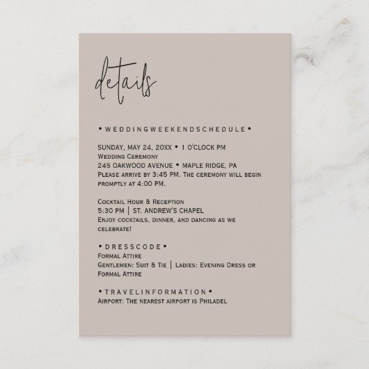 カラー編集可能な結婚式の詳細カード エンクロージャーカード (正面)