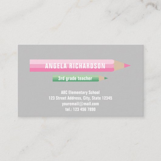 カラー編集可能な鉛筆をグレーの基本先生 名刺 (正面)