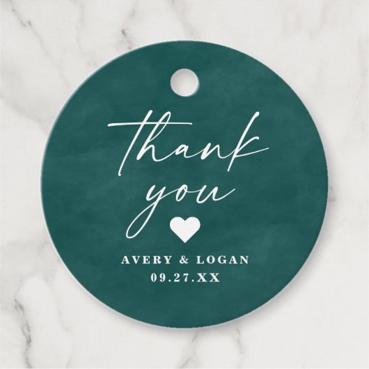 カラー編集可能ティール(緑がかった色)水結婚色の色ありがとう フェイバータグ (正面)