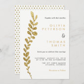 カラー編集可能フェイク金ゴールドリーフ結婚式招待状 招待状 (正面/裏面)